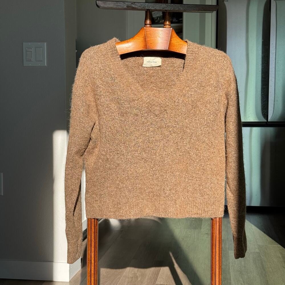 Wilfred Free Aritzia Alpaca Blend Fuzzy Sweater Brown Cozy Knit Pullover Women M